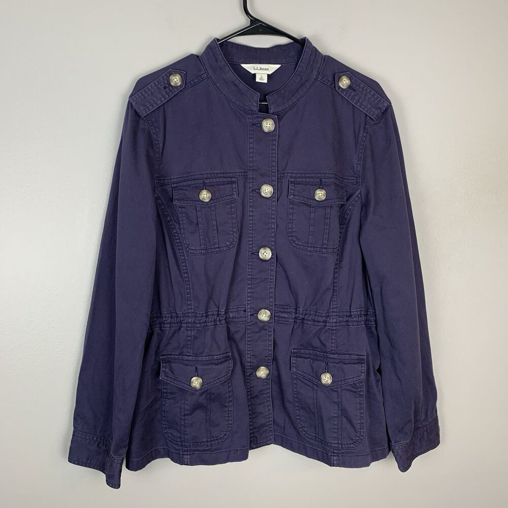 LL Bean Utility Jacket Womens Size L Stretch Field Drawstring Waist Pockets